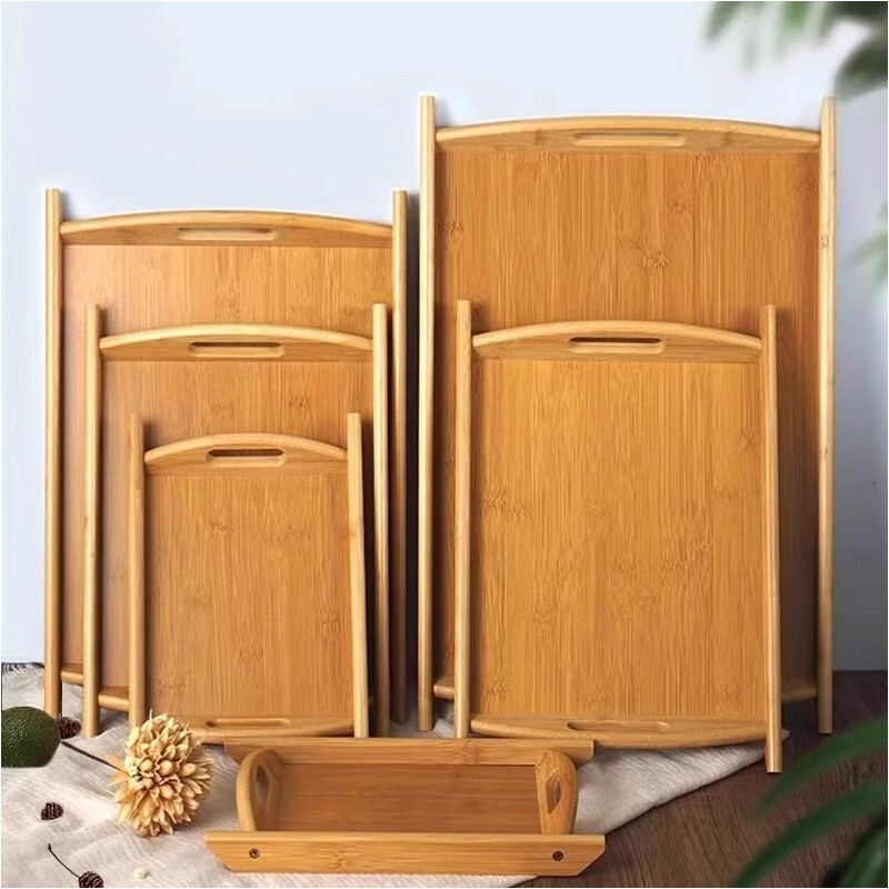 家用客厅茶水杯长方形提手竹木收纳盘待客接待咖啡茶点精致托盘