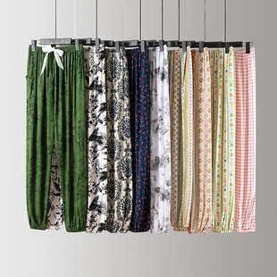 春秋款棉绸裤子睡裤女士夏季大码人造棉透气防蚊长裤女家居外穿