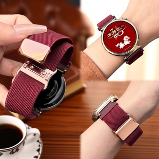 适用于华为gt6表带5pro新年红弹力编织watch5创意磁吸扣gt4/3/2智能运动配件2026酒红腕带硅胶