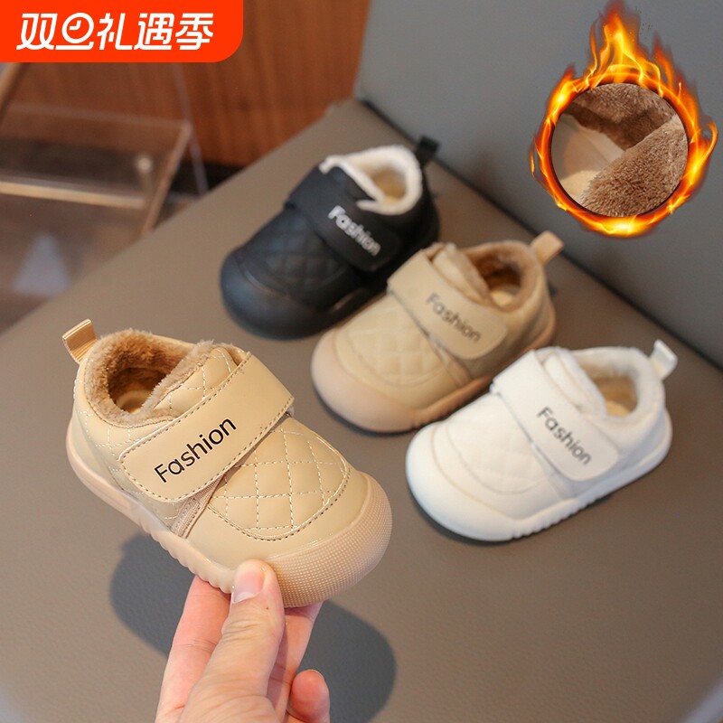 0-1岁婴幼儿宝宝学步鞋2025秋冬新款男童2软底皮面加绒女童机能鞋