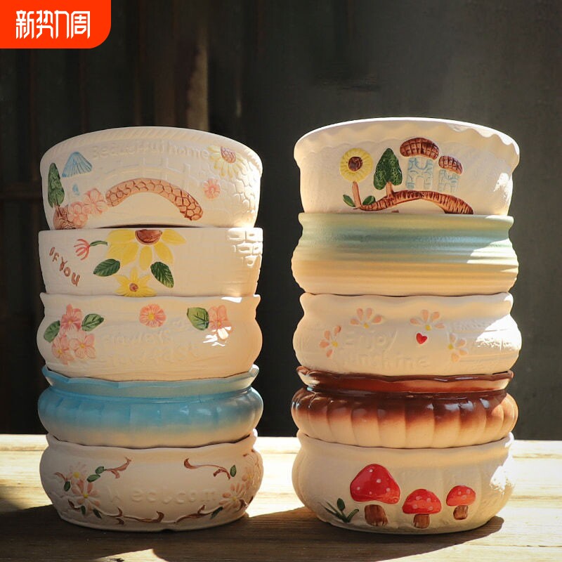 大口径拼盘多肉花盆陶瓷特价清仓个性粗陶肉肉植物大号创意小花盆