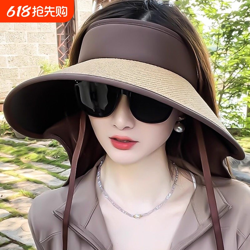 日本披肩一体大帽檐防晒帽女夏季防紫外线空顶遮脸太阳帽遮阳户外