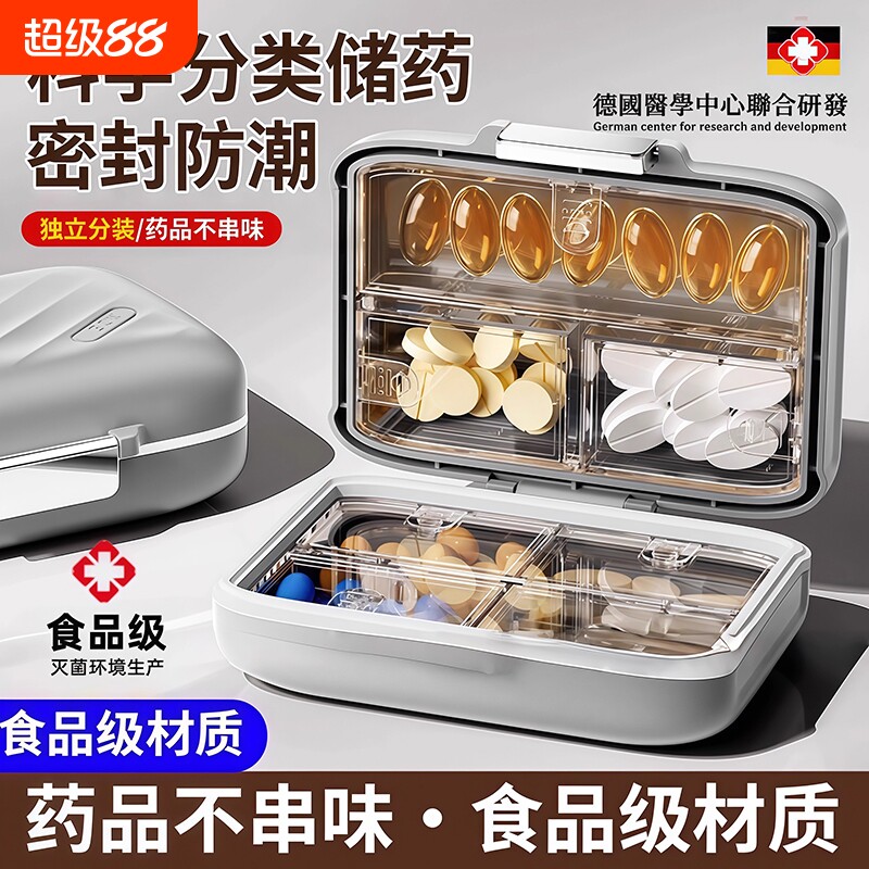 德国药品分装药盒高端便携式随身迷你一周七天食品级密封避光防潮图片