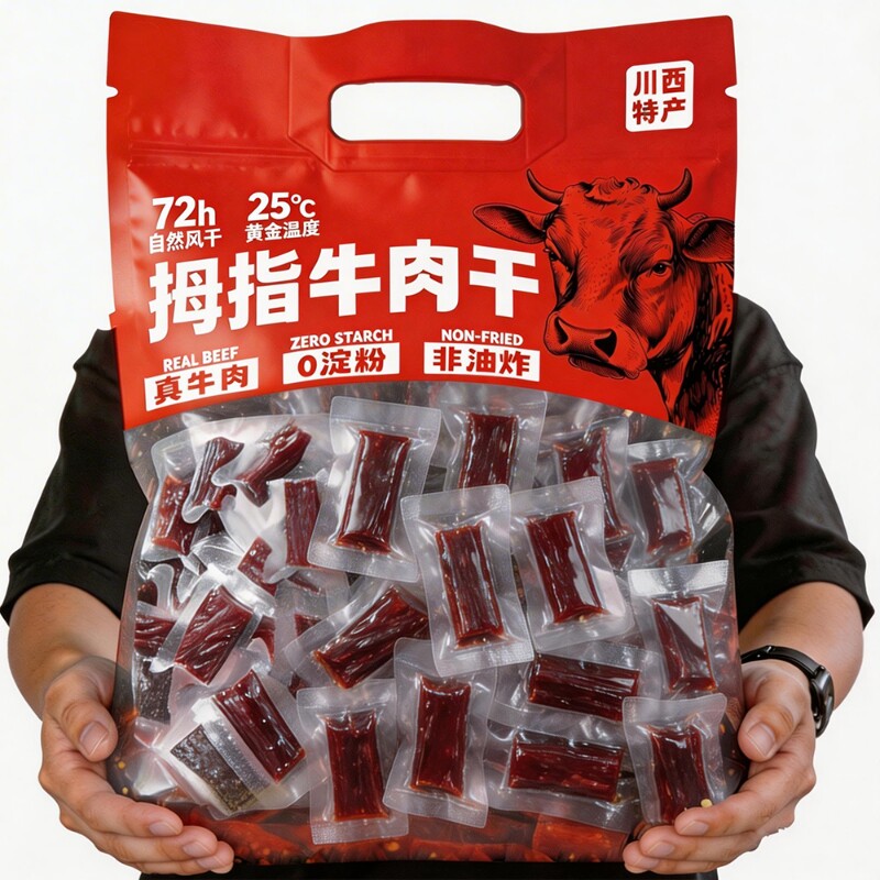 拇指风干牛肉干粒单独小包装内蒙古即食零食特产解馋麻辣辣味香辣