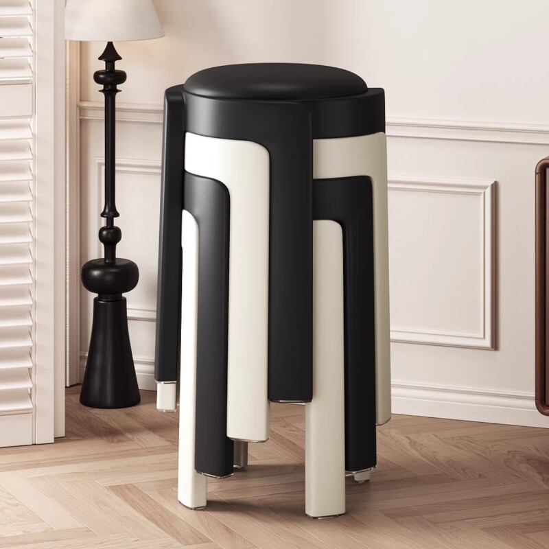 塑料凳子家用可叠放加厚餐椅结实耐用软包圆凳餐桌高板凳备用椅子