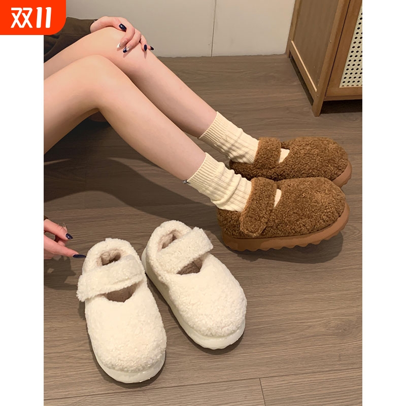 雪地靴女款2025新款秋冬超火加绒加厚毛茸茸保暖包头棉鞋子白色