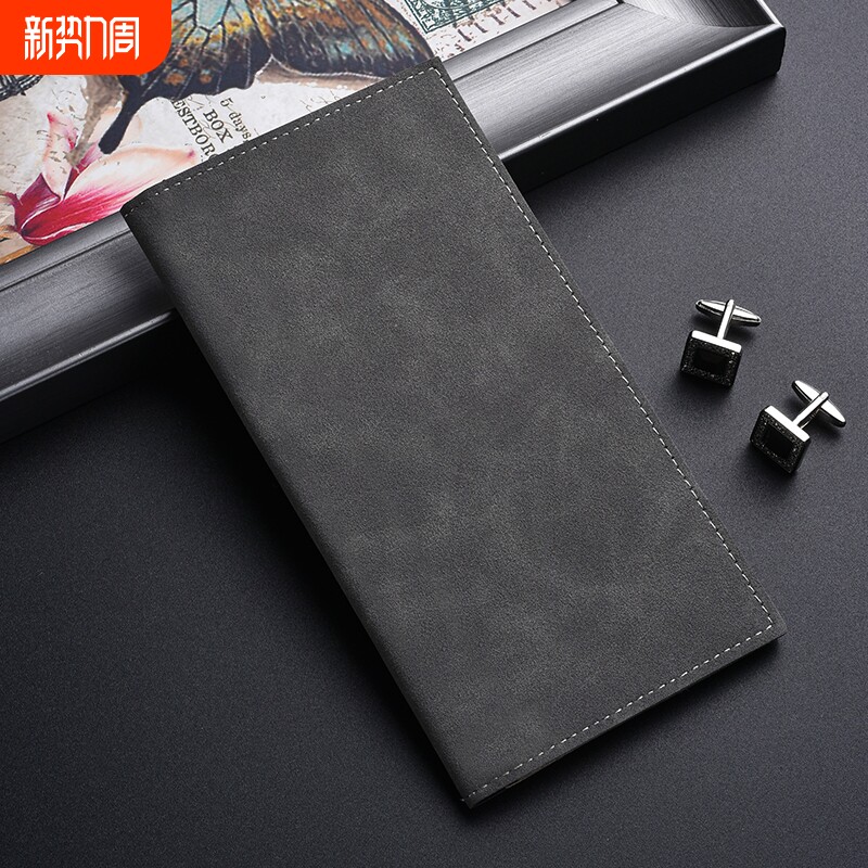 翻毛皮男士钱包长款学生皮夹多卡位卡包新款个性竖款超薄青年钱夹