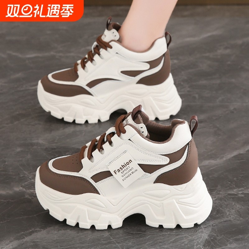 女鞋2025新款秋冬季老爹鞋增高小个子厚底皮面休闲运动鞋百搭爆款
