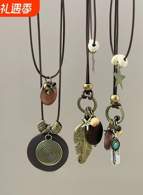 新中式禅意长款羽毛项链女复古民族风装饰波西米亚吊坠配饰毛衣链