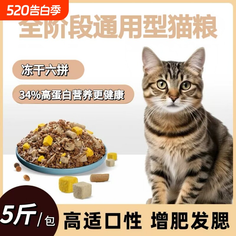 猫粮成猫幼猫通用型营养10斤实惠装冻干猫主粮全价华奥狸花猫鸡肉