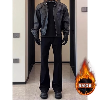 cleanfit弯刀西裤微喇男款秋冬加绒黑色显瘦裤子运动休闲直筒长裤