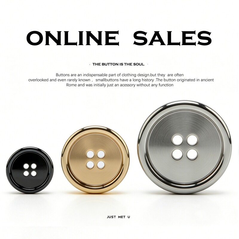 金属西装纽扣四眼圆形大衣扣高档衣服外套装饰扣黑色金色银色扣子