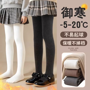 保暖袜子白色女童打底裤 儿童连裤 袜秋冬外穿加绒加厚黑色春秋薄款