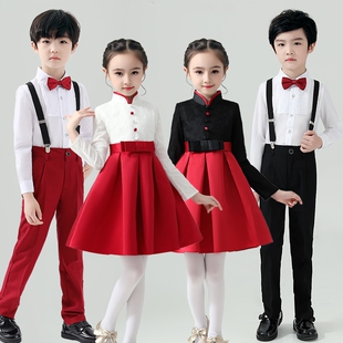 六一儿童合唱演出服小学生舞蹈女童红色礼服男童诗歌朗诵表演服装