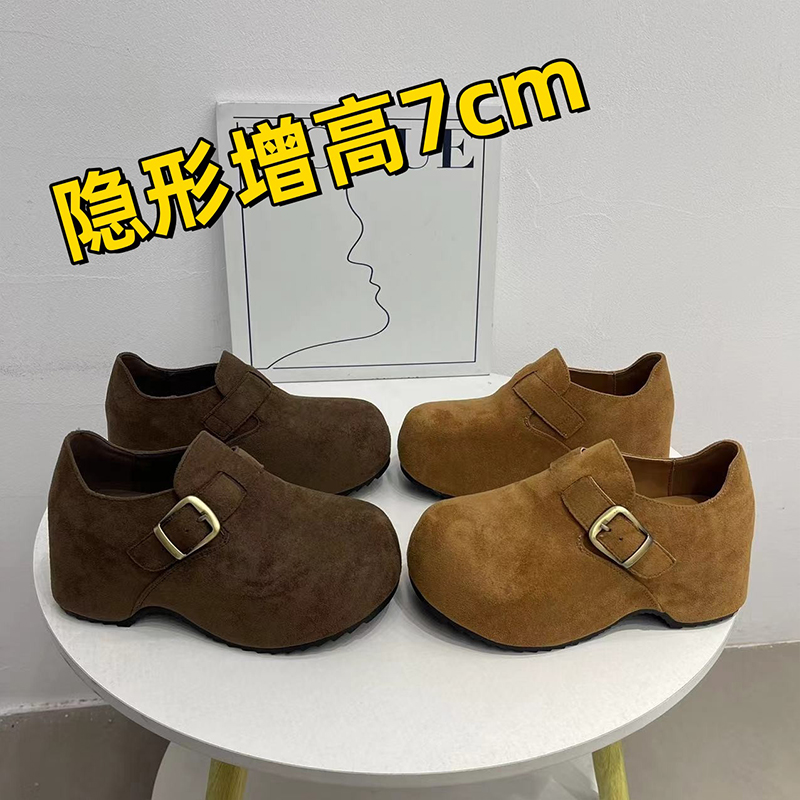 内增高7cm全包厚底勃肯鞋女2025秋新款一脚蹬懒人鞋软底乐福鞋女