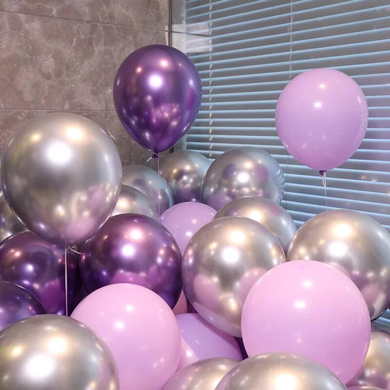 10寸浅紫色气球马卡龙加厚乳胶浪漫生日开业装饰布置玫瑰金亮片