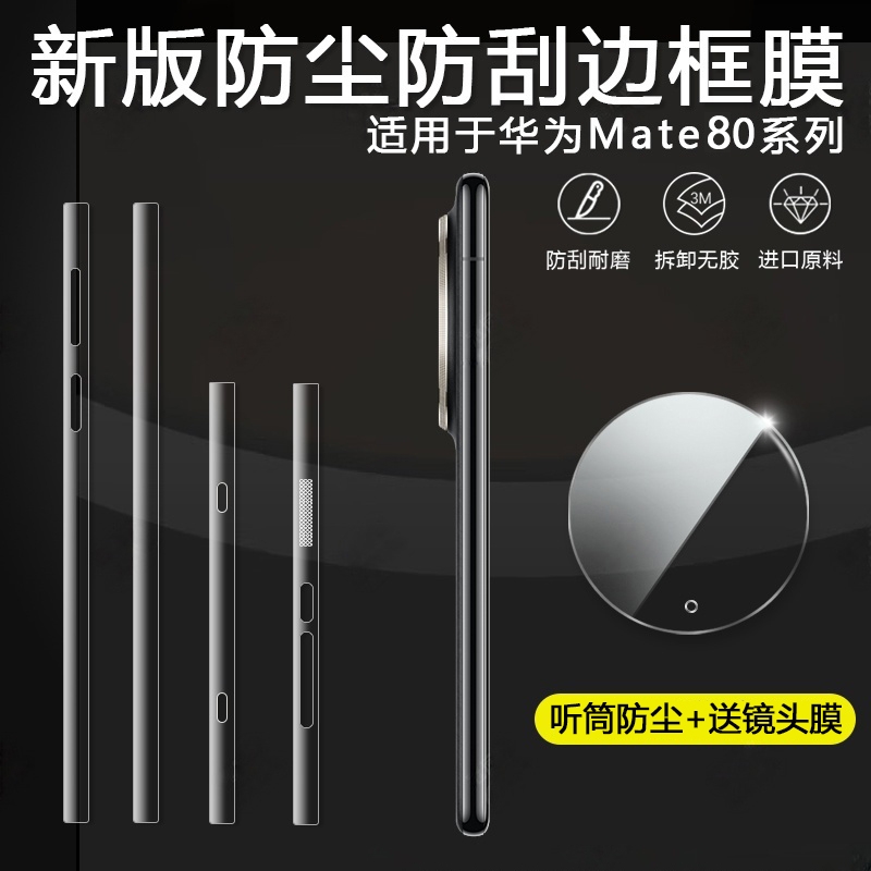 适用华为Mate80ProMax防尘边框膜mate80pro手机膜高清mate80侧边Max全包RS非凡大师侧边框膜手机后边框保护膜