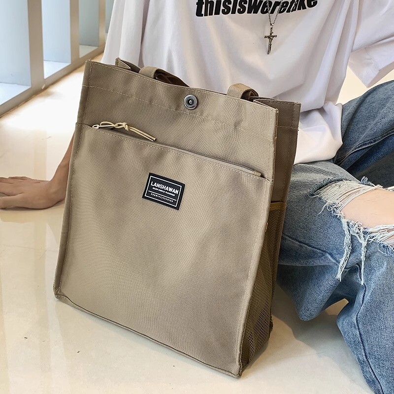 帆布包大容量男士手提包休闲简约男款通勤托特手提袋文件包单肩包