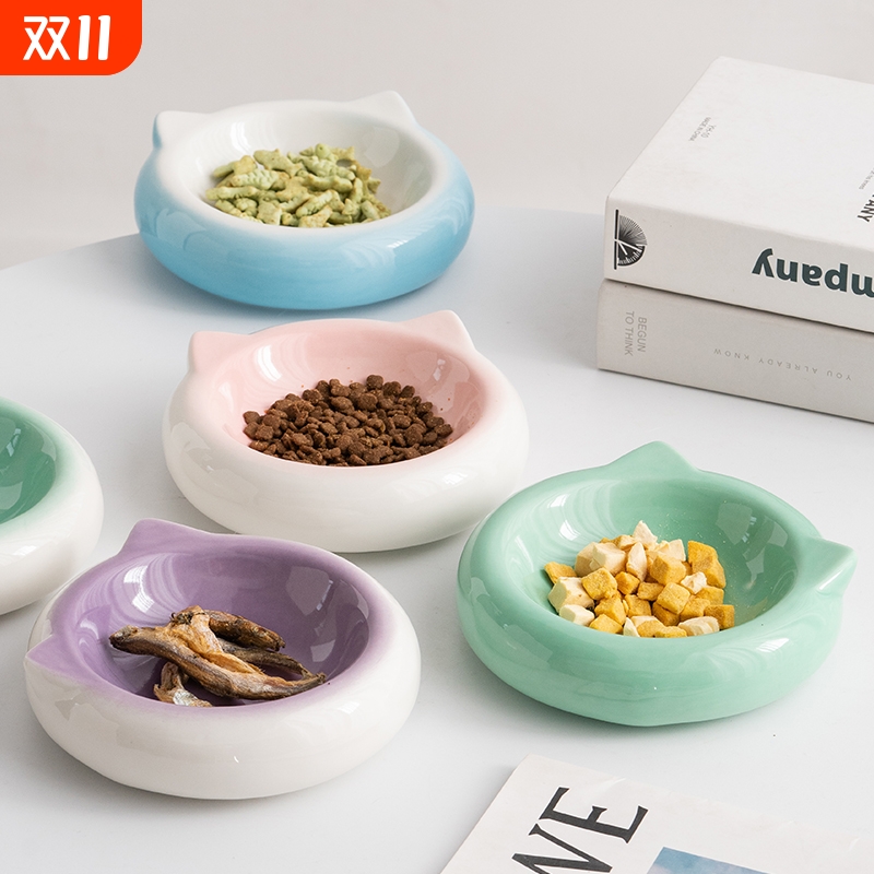 可爱陶瓷猫食碗餐盘狗狗食盆防打翻简约现代宠物碗小狗喝水碗猫盆
