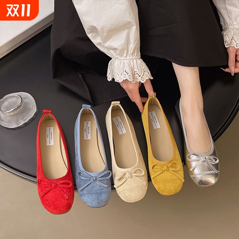 温柔芭蕾瓢鞋平底鞋法式糖果软底银色新中式红色单鞋秋小香风女鞋