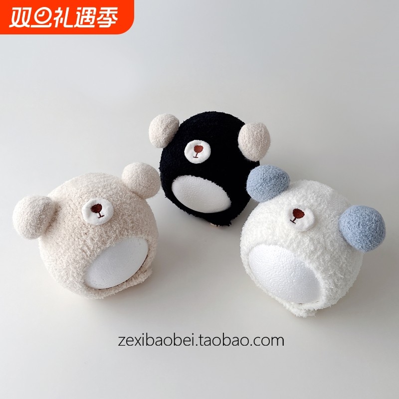 婴儿帽子秋冬季护耳帽小熊宝宝毛绒帽小月龄男女宝婴幼儿护囟门帽