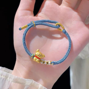 纯手工编织粉色手链线条小狗可爱半成品手绳穿桃花情侣diy礼物