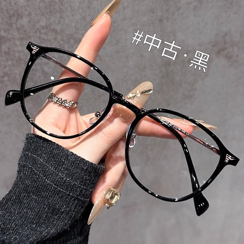 日系眼镜女近视可配度数超轻咖色复古圆框素颜专业男配平光眼镜框