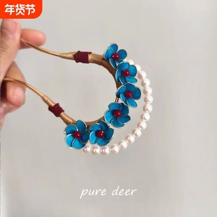 【花未眠】翠蓝花朵新中式发簪u型簪子女古风高级感汉服发饰新款