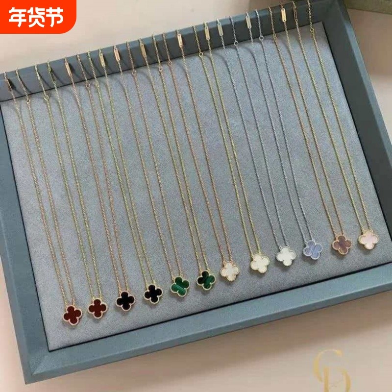 高版本四叶草幸运项链女百轻奢小众黑玛瑙红玉髓锁骨链送女友礼物