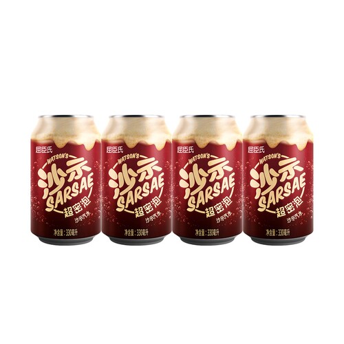 屈臣氏沙示汽水够汽够味碳酸饮料330mlx4罐整箱装