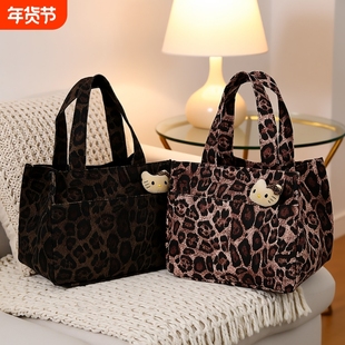 秋冬新款高品质豹纹时尚妈咪包饭盒包上班通勤包手提提包手拎收纳