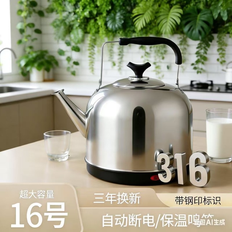 316不锈钢热水壶自动断电保温壶家用水壶鸣笛烧水壶电热水大容量
