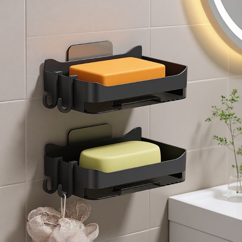 肥皂盒壁挂式香皂盒免打孔卫生间双层肥皂沥水盒架家用浴室置物架