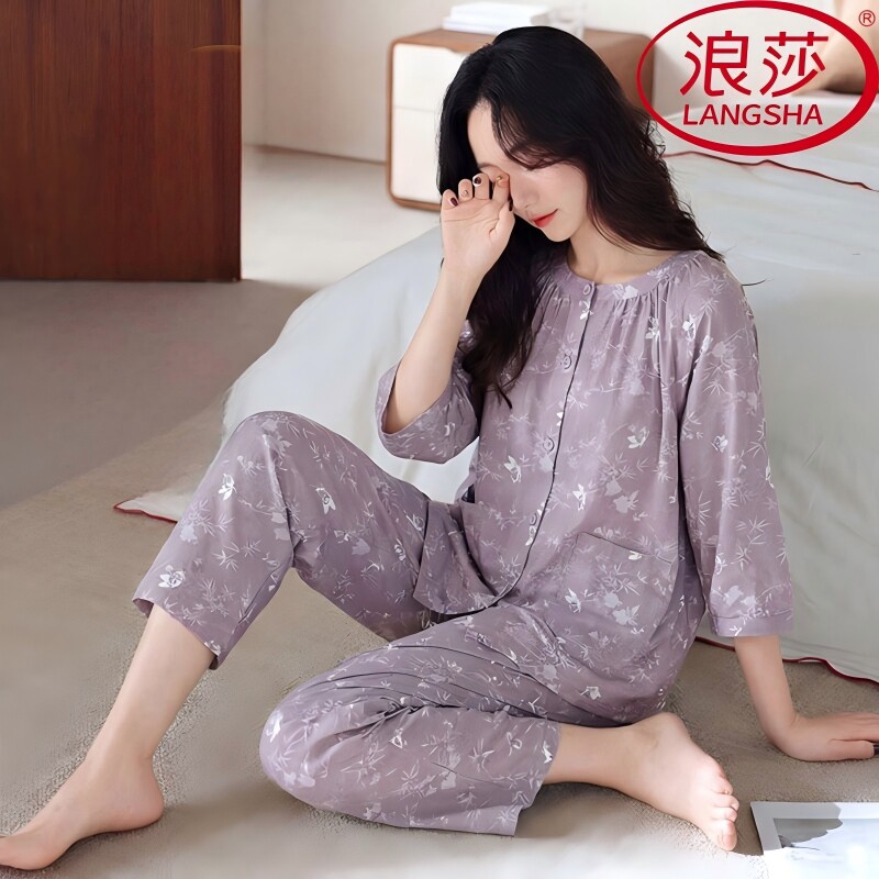 浪莎纯棉睡衣女夏季可外穿两件套图片