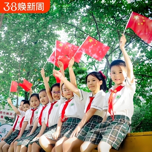 小红旗【10000人推荐】国庆节中国五星红旗7号8号手摇旗带旗杆幼儿园小学庆典活动纳米防水旗帜节日工厂直营