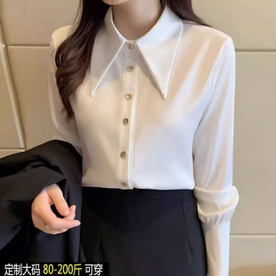 法式港风时尚尖领大码白衬衫女2025新款职业通勤休闲雪纺长袖上衣