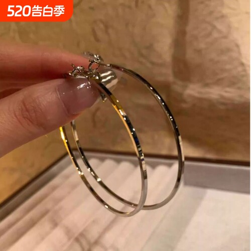 利器耳环夸张圆圈耳钉新款2026爆款大圆脸适合的方圆脸耳饰银色