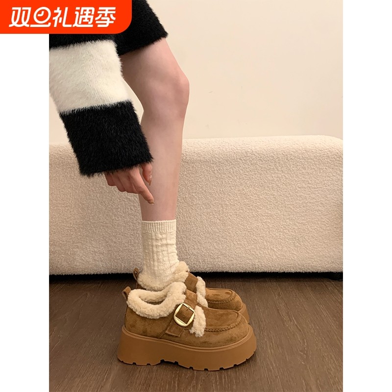 厚底增高加绒保暖雪地靴女鞋2025新款冬季毛毛鞋勃肯鞋乐福鞋棉鞋
