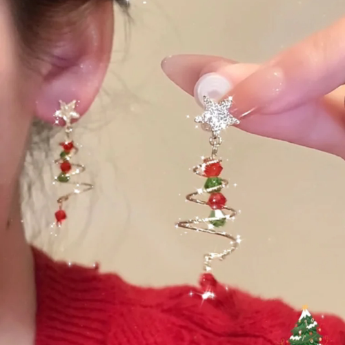 圣诞系列~氛围感圣诞树耳环2025新款爆款高级感蝴蝶结铃铛耳饰潮