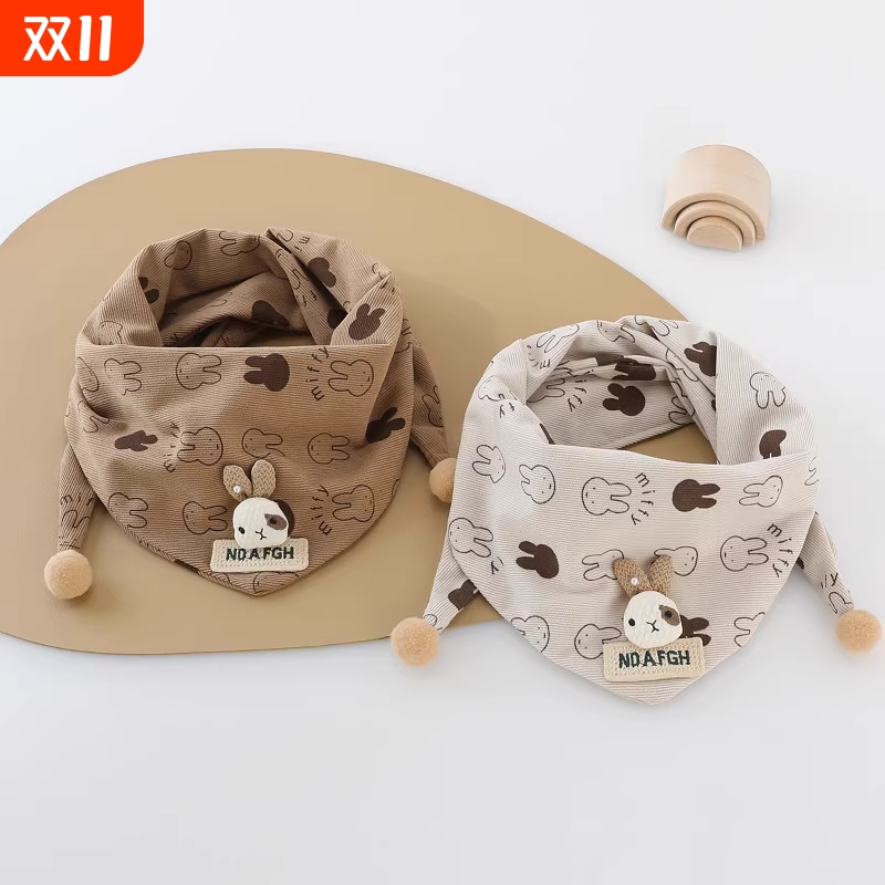 宝宝围巾秋冬季韩版婴儿小兔子三角巾春秋天男童女孩保暖防风围脖