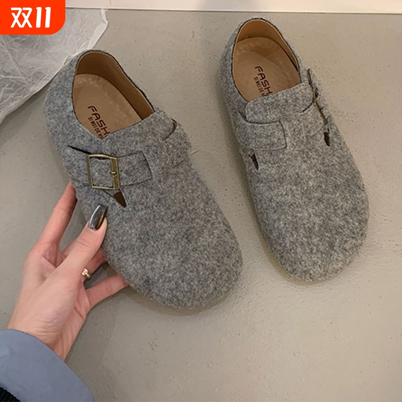 全包灰色勃肯鞋女鞋子2025新款春秋厚底爆款一脚蹬赖人鞋博肯单鞋