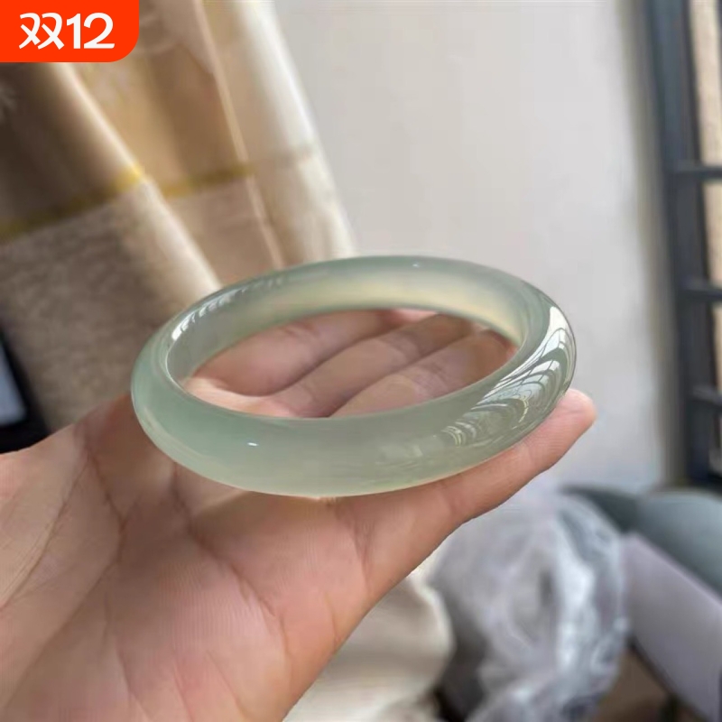 上等油青玛瑙高冰手镯女正品晴水绿天然玛瑙天青冻圆条玉镯