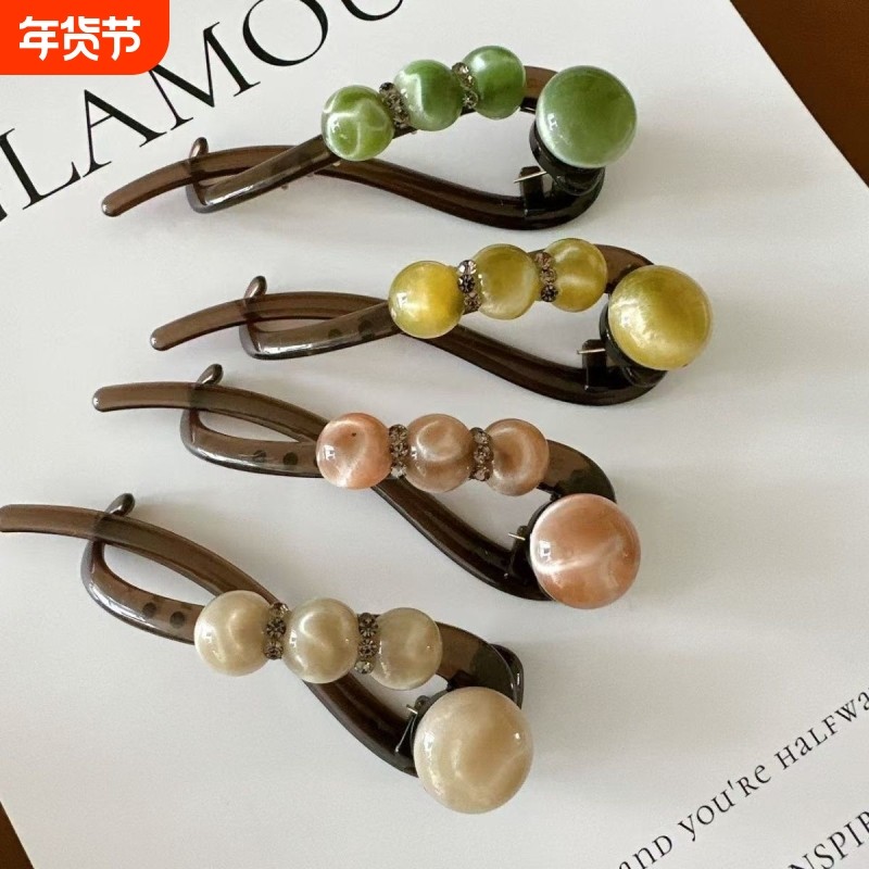 扭扭夹发夹日常百搭盘发渐变优雅气质复古夹子简约珠珠后脑勺发饰