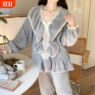 珊瑚绒睡衣女2025新款 加厚加绒保暖女士公主风家居服可外穿 秋冬季