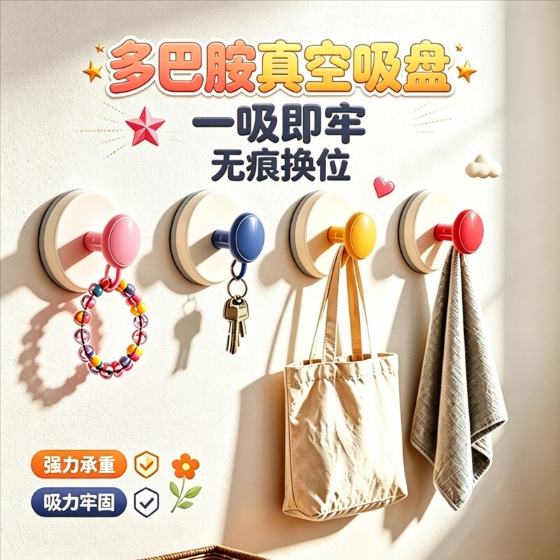 多巴胺吸盘挂钩浴室门后挂衣架卫生间挂毛巾厨房强力承重无痕移位