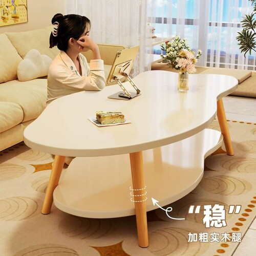 茶几奶油风客厅家用小户型实木腿茶桌出租屋用现代简约阳台小桌子 - 封面