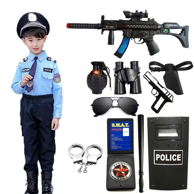 儿童玩具枪电动声光警服角色扮演警察装衣服男童小保安帽子对讲机