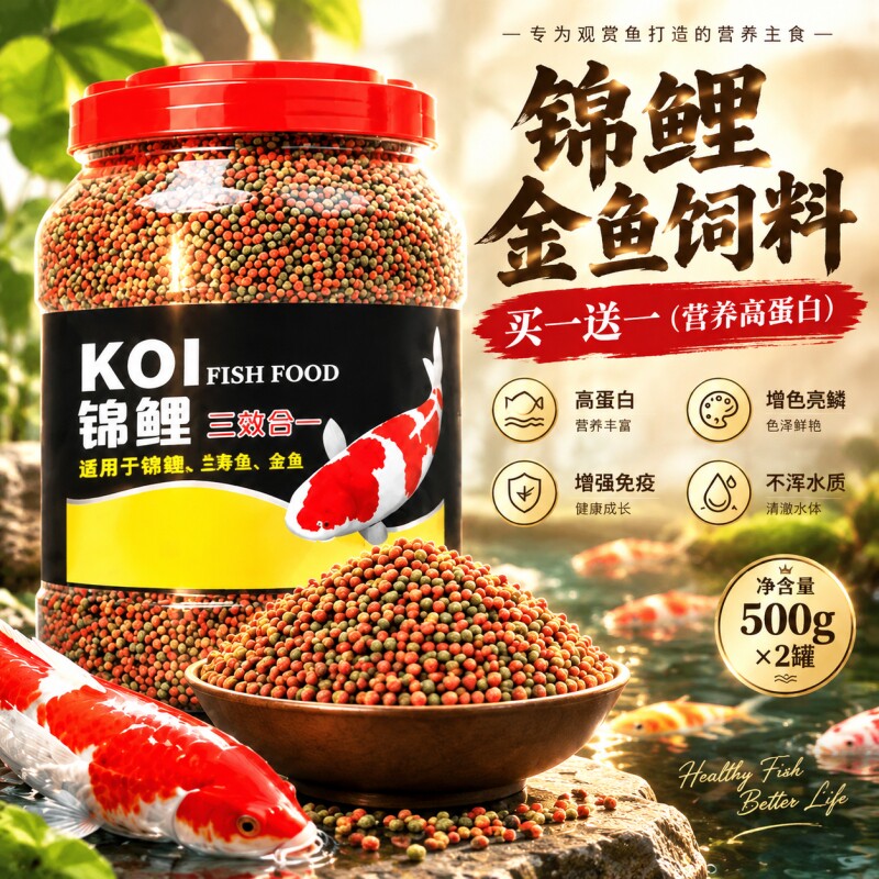 金鱼鱼食家用观赏鱼锦鲤增色增体鱼粮漂浮小颗粒不浑水专用鱼饲料