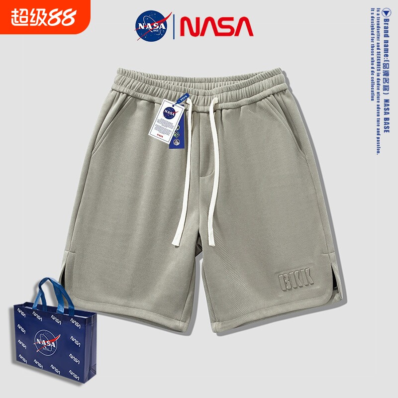 NASA休闲短裤男士夏季美式潮牌加肥加大码中裤运动宽松五分裤黑色