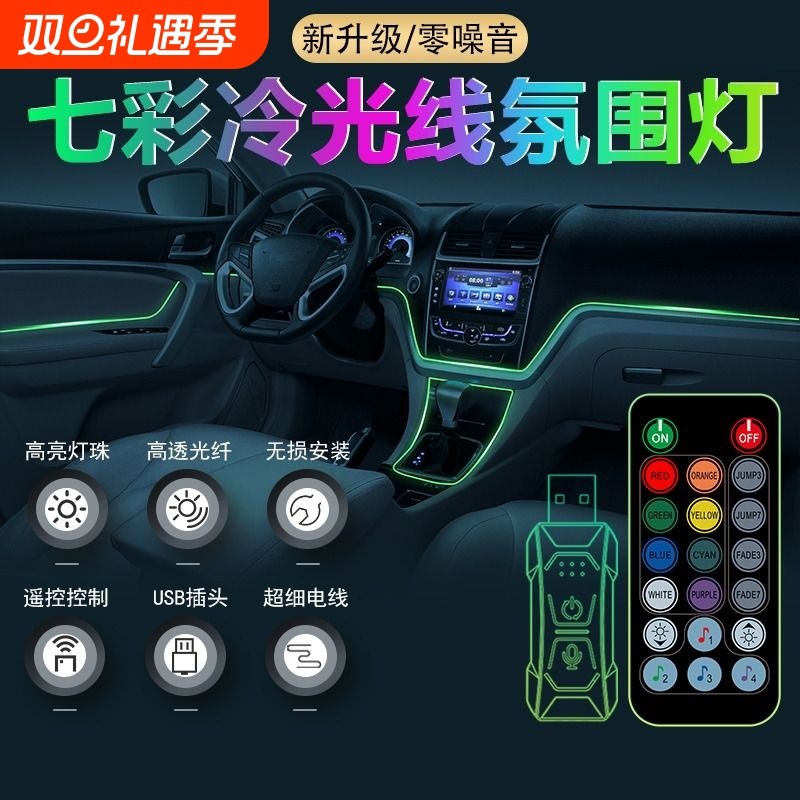 汽车冷光线氛围灯车内装饰灯七彩声控光条USB免接线LED中控车门